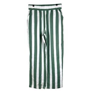 Electric & Rose Green White Stripe Linen Pants Wide Leg Pull On Vacation Large